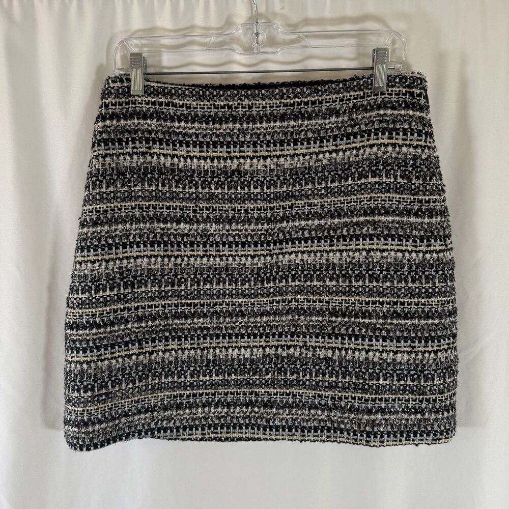 Loft Pencil Mini Skirt Women's 6 Black Metallic Textured Lined Preppy